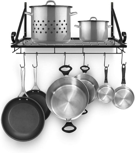 Sorbus - Kitchen Wall Pot Pan Rack With 10 Hooks - Black-Front_Standard 