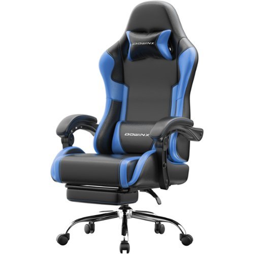 Dowinx - Gaming Chair Armrests Height Adjustable, Office Chair Heavy Duty with Footrest and Reclining Backrest for Home & Office - Black Blue-Front_Standard 
