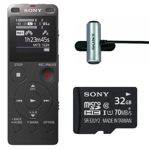 Sony - ICD-UX570 Series UX570 Digital Voice Recorder (Black) with 32GB Card Bundle-Front_Standard 