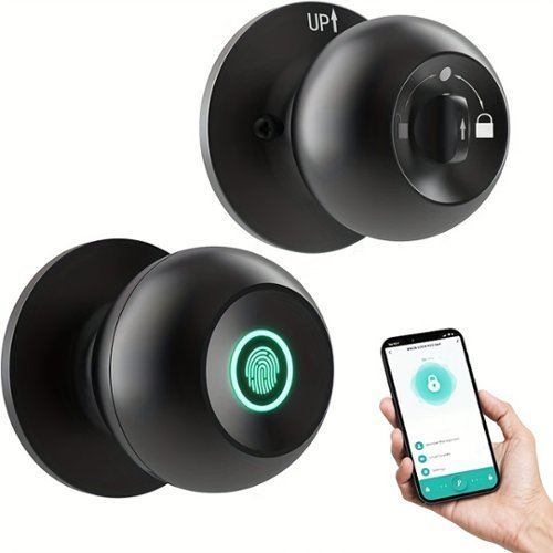 Wrightmaster - 3-in-1 Stainless Steel Smart Lock Knob with Wi-Fi Control, Fingerprint, Key, Auto-Unlock & Quiet Mode - Black-Front_Standard