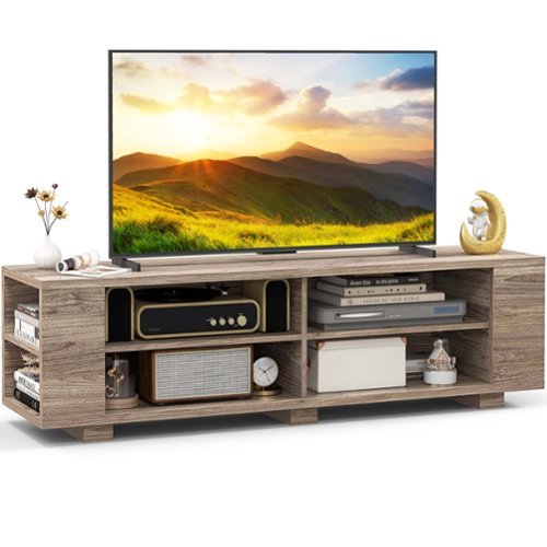 Costway - 59" Wood TV Stand Console Storage Entertainment Media Center with Shelf Grey - Gray