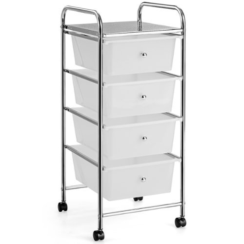 Costway - 4 Drawers Metal Rolling Storage Cart Scrapbook Supply & Paper Home Office - Clear-Front_Standard 