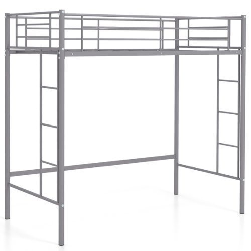 Costway - Twin Size Loft Bed Heavy Duty Metal Loft Bed Frame with Safety Guardrail - Silver-Front_Standard 