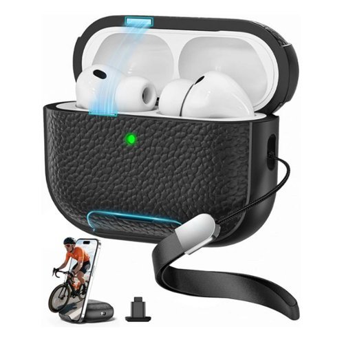 Dteck - Case for AirPods Pro 3rd Gen (2025) with Magnetic Lid Lock, Earphone Protective Cover Bulit in Phone Stand & Lanyard - Black-Front_Standard 
