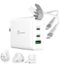 j5create - 65W GaN USB-C® 3-Port Travel Charger with changeable AC plugs and USB-C® cable - White-Front_Standard