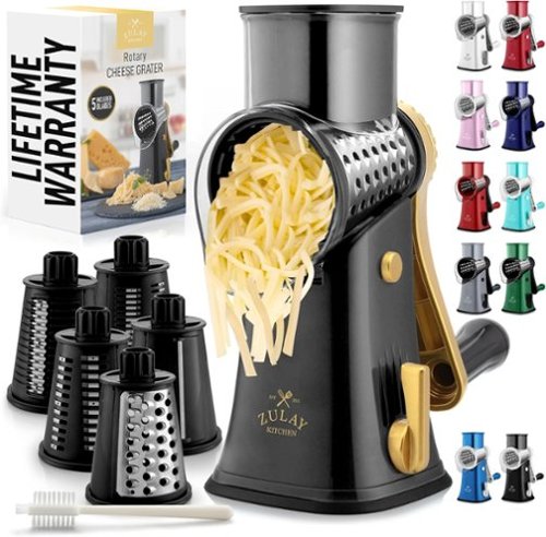 Zulay Kitchen - Rotary Cheese Grater 5 Blade Cheese Shredder with Reinforced Suction & 5 Interchangeable Drums - Black/Gold-Front_Standard 