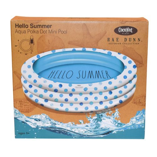 Salus Brands, LLC Rae Dunn: Hello Summer Aqua Poka Dots -46 Mini Pool, CocoNut Float, Outdoor Inflatable Water Kiddie Pool, Kids Ages 5+ GLOBAL SHIPPING