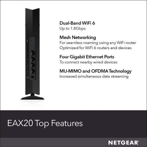 NETGEAR EAX20 AX1800 Wi-Fi 6 Mesh Desktop Range Extender and Signal Booster - Black WHERE TO BUY
