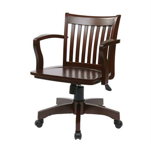 Hivvago - Wood Bankers Chair with Wooden Arms and Seat - Espresso-Front_Standard 