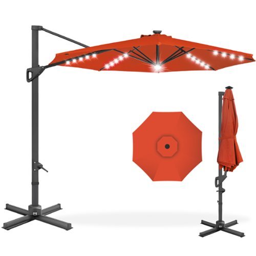 Best Choice Products - 10ft 360-Degree Solar LED Lit Cantilever Patio Umbrella, Outdoor Hanging Shade - Rust-Front_Standard 