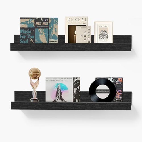 BOMEDA - 2 Pack 16 in Floating Picture Ledge Shelves, Wooden Wall Shelf for Books, Photos & Decor Display for Living Room - Black-Front_Standard 