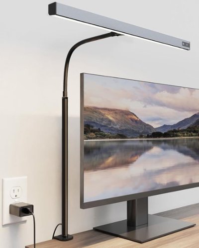 Stamp n Camp - SUPERDANNY LED Desk Lamp for Office Home Eye-Caring Desk Light with Adjustable Gooseneck Touch Control Dimmable - Gray-Desk Clamp-Front_Standard 