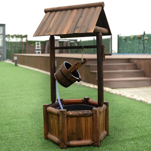 Costway Garden Rustic Wishing Well Water Fountain Wooden Outdoor Electric Backyard Pump - Brown SHOP ONLINE