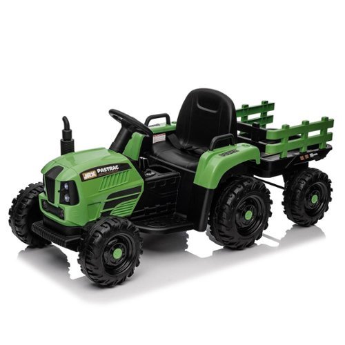BreeBe - 24V 400W Ride-On Tractor with Trailer for Kids, Remote Control, 3 Speeds, USB, MP3, Bluetooth, LED, Safety Belt - Emerald-Front_Standard 