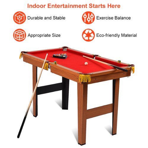 Costway 48'' Mini Table Top Pool Table Game Billiard Set Cues Balls Gift Indoor Sports - Brown+Red SHOP ONLINE