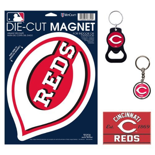 WinCraft - Cincinnati Reds 4-Pack Key Rings and Magnets Set - Multicolor-Front_Standard 