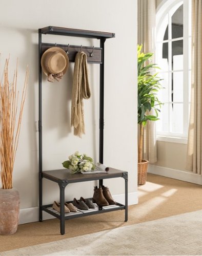 Kings Brand Furniture - 3-in-1 Hall Tree with Coat Rack, Shoe Bench & Storage Shelf - Black-Front_Standard 