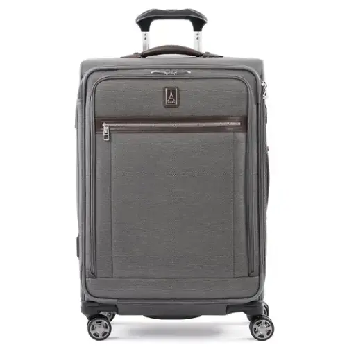 Front. Travelpro - Platinum Elite Softside Expandable 25" Checked Spinner - Vintage Grey.