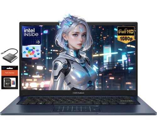 ASUS - Vivobook 14'' Laptop 24GB RAM 1TB SSD Intel 6-Core i3-1315U Copilot AI NumberPad Webcam W/128GB SD Card 3in1 Hub - Quiet Blue-Front_Standard 