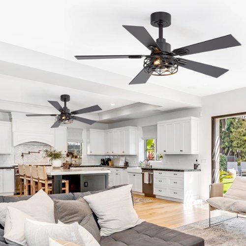 Breezary - 42-In Indoor Ceiling Fan with Light Kit, 5 Plywood Blades, 6-Speed DC Motor and Remote, Timer, Memory Function(1/2 Pack) - Matte Black (2 Pack)-Front_Standard 