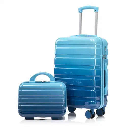 Front. HTUTWOO - 14"/20" Carry On Luggage Set - PC Hardside Spinner Wheels Suitcase with Gradient Color, TSA Combination Lock, Set of 2 - Navy+Light Blue.