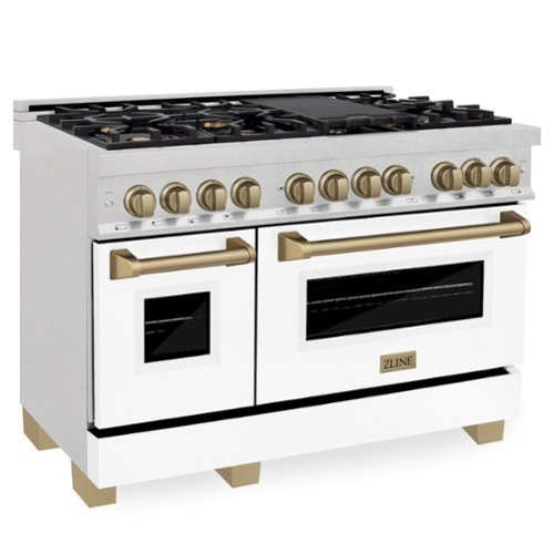 ZLINE - Autograph 48 in. Legacy Dual Fuel Range in Satin Steel w/ White & Bronze Accents (RASZ-WM-48-CB) - Stainless Steel-Front_Standard 