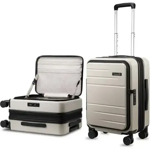 Front. LUGGEX - LUGGEX 20 Inch Carry On Luggage Top Opening, Expandable PC Hardshell Suitcase with Wheels FLT - LX-FX - White.