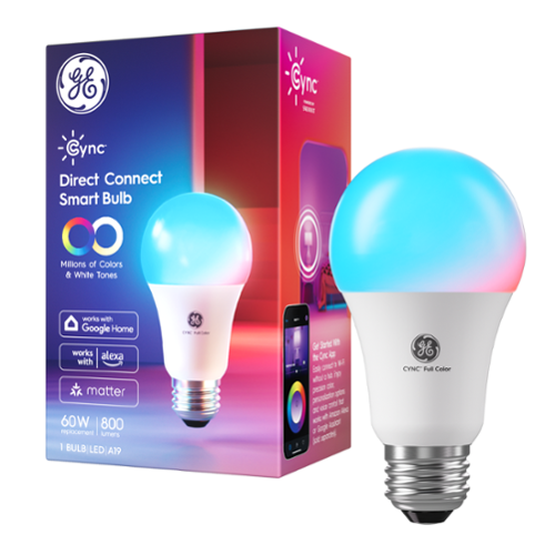 Cync A19 LED Light Bulb, Matter Compatible, Color Changing, 1pk - Full Color