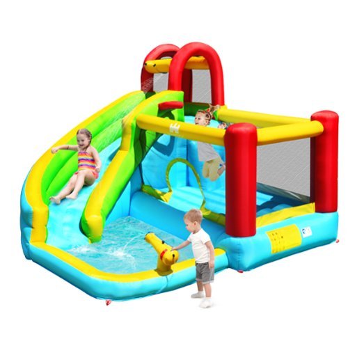 Costway - Inflatable Kids Water Slide Jumper Bounce House Splash Water Pool Without Blower - Multicolor-Front_Standard 