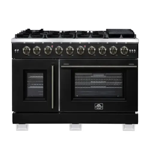 Front. Forno Appliances - Capriasca 6.58 Cu. Ft. Freestanding Double Oven Gas Convection Range with French Doors and Rotisserie Air Fryer - Black.