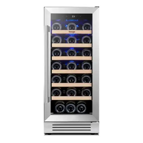 Front. Yeego - 15 inch Wine Cooler , 33-Bottle Compressor Wine Fridge , Freestanding & Built-in for Home/Office - Stainless Steel.