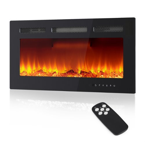 GARVEE - 36" Ultra-Thin Electric Fireplace, Recessed/Wall Mounted, 1500W Heater, Multicolor Flame, Remote & Touch Screen - Black-Front_Standard 