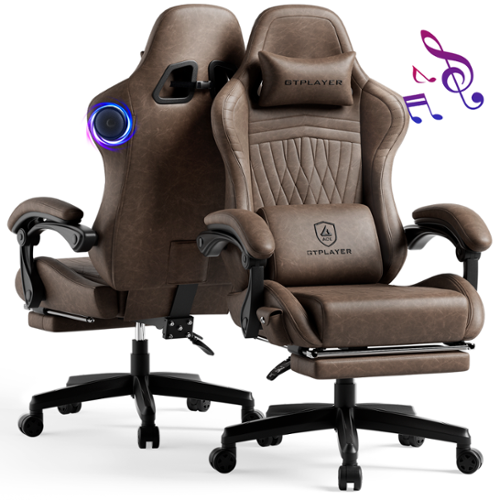 GTPlayer - PC Gaming Chair with Speakers Video Computer Chair - Brown-Front_Standard 
