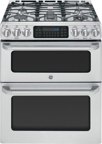  GE - Cafe 6.7 Cu. Ft. Self-Cleaning Freestanding Double Oven Gas Convection Range - Stainless steel