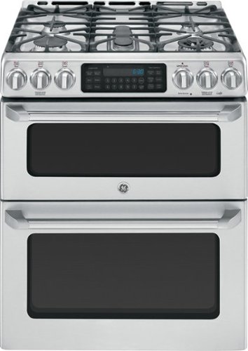 GE - Cafe 6.7 Cu. Ft. Self-Cleaning Freestanding Double Oven Gas Convection Range - Stainless steel-Front_Standard 