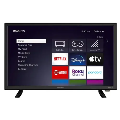 Roku TV  
12:40 pm  
Options *  
12 Items  

Home  
Featured Free  
My Feed  
Movie Store  
TV Store  
Search  
Streaming Channels  
Settings  

Cable Box  
Game Console  
Antenna TV  

NETFLIX  
Disney+  
Apple TV  
SHOWTIME  
Roku Channel  
pandora  

Roku TV