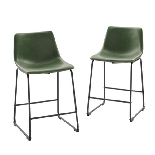 Walker Edison - Industrial Faux Leather Counter Stool (Set of 2) - Green-Front_Standard 