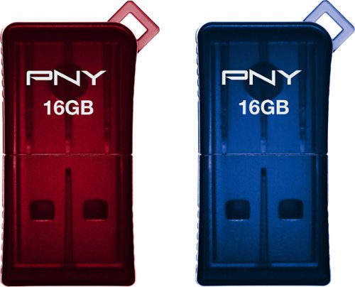  PNY - Micro Sleek Attaché 16GB USB 2.0 Flash Drives (2-Pack) - Red/Blue