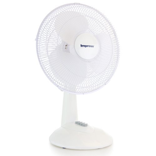 Impress - 12 Inch 3 Speed Oscillating Table Fan - White-Front_Standard 