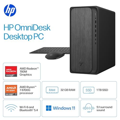 HP OMNIDESK DESKTOP COMPUTER AMD RYZEN 7 8700G 32GB 1TB SSD RADEON