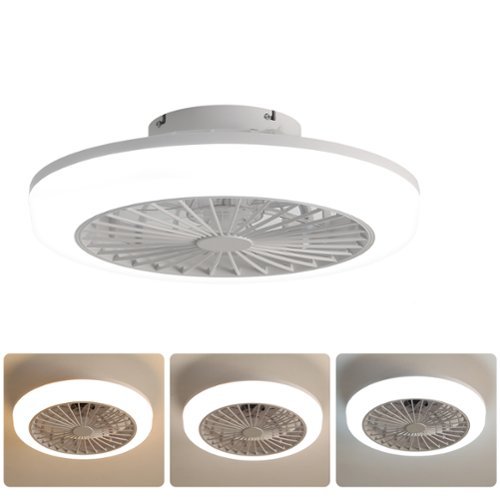 APRILSOUL - Modern Bladeless Reversible Ceiling Fan Light 3 Color Dimmable LED Quiet DC Motor - White-Front_Standard 