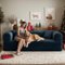 Trinkets Crazed - 78.8" Boneless Couch 4-in-1 Corduroy Convertible Sleeper Sofa with Pull-Out Bed - Blue-Front_Standard