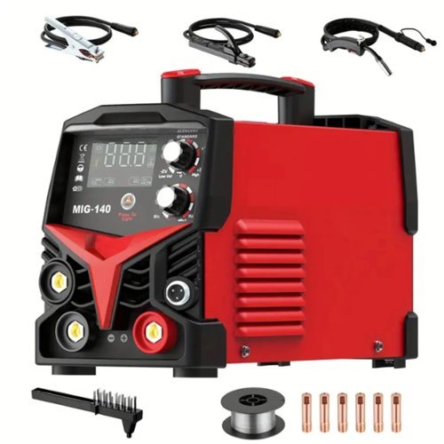 Silvel - 3 in 1 MIG Welder, 110V Portable IGBT Inverter, 140A Gas/Gasless Welding Machine with LED Display - Red-Front_Standard 