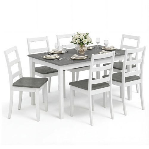 Gymax - 7-Piece Dining Set Solid Wood Kitchen Furniture w/ Rectangular Table & 6 Chairs - Brown-Front_Standard 