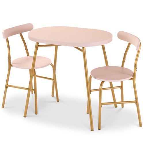 Best Choice Products - 3-Piece Oval Dining Table Set, Modern Small Kitchen Dinette w/ 2 Chairs - Pink/Gold - Pink & Gold-Front_Standard 
