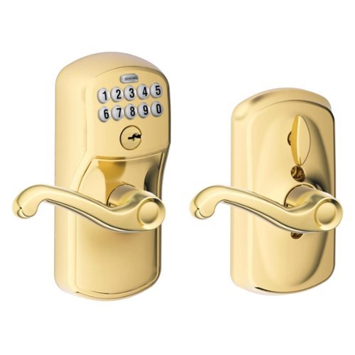 Schlage - Steel Electronic Keypad Entry Lock - Bright Brass-Front_Standard 