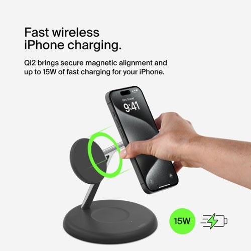 Belkin 3-in-1 Stand 15W Qi2 Wireless Charger, Fast Charging for iPhone 16, AirPods, Apple Watch, & More (PSU Included) - Black SHOP ONLINE
