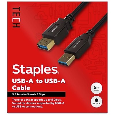 Staples TECH - 6 ft. USB-A to USB-A Cable, Male to Male, (ST62442) - Black