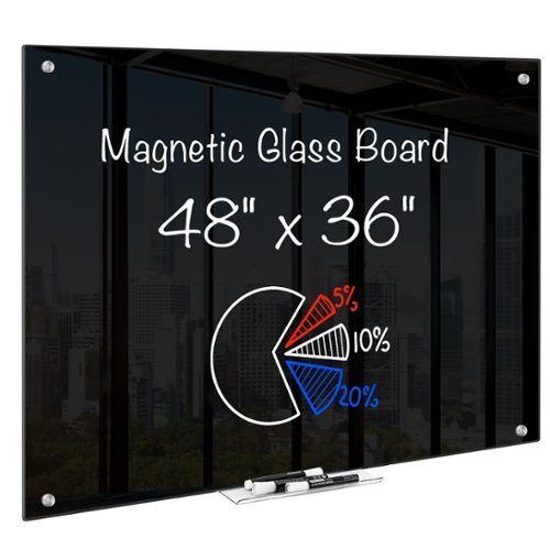 maxtek - Dry Erase Board 48" x 36" Bulletin Boards Glass Frameless Large Glass Whiteboards & Presentation Supplies - Black-Front_Standard 