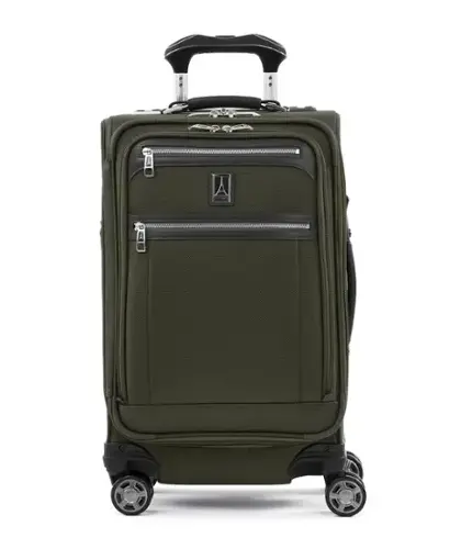 Front. Travelpro - Platinum Elite Softside Expandable 21" Carry On Spinner - Pilot Green.
